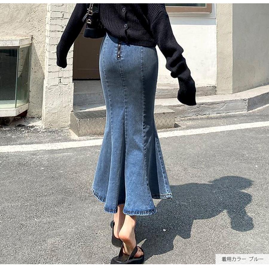 デニムスカート ロング丈 マーメイドライン スリット タイトスカート カジュアル キレイめ 無地  S M L XL JOCOSA 9103 |  | 07
