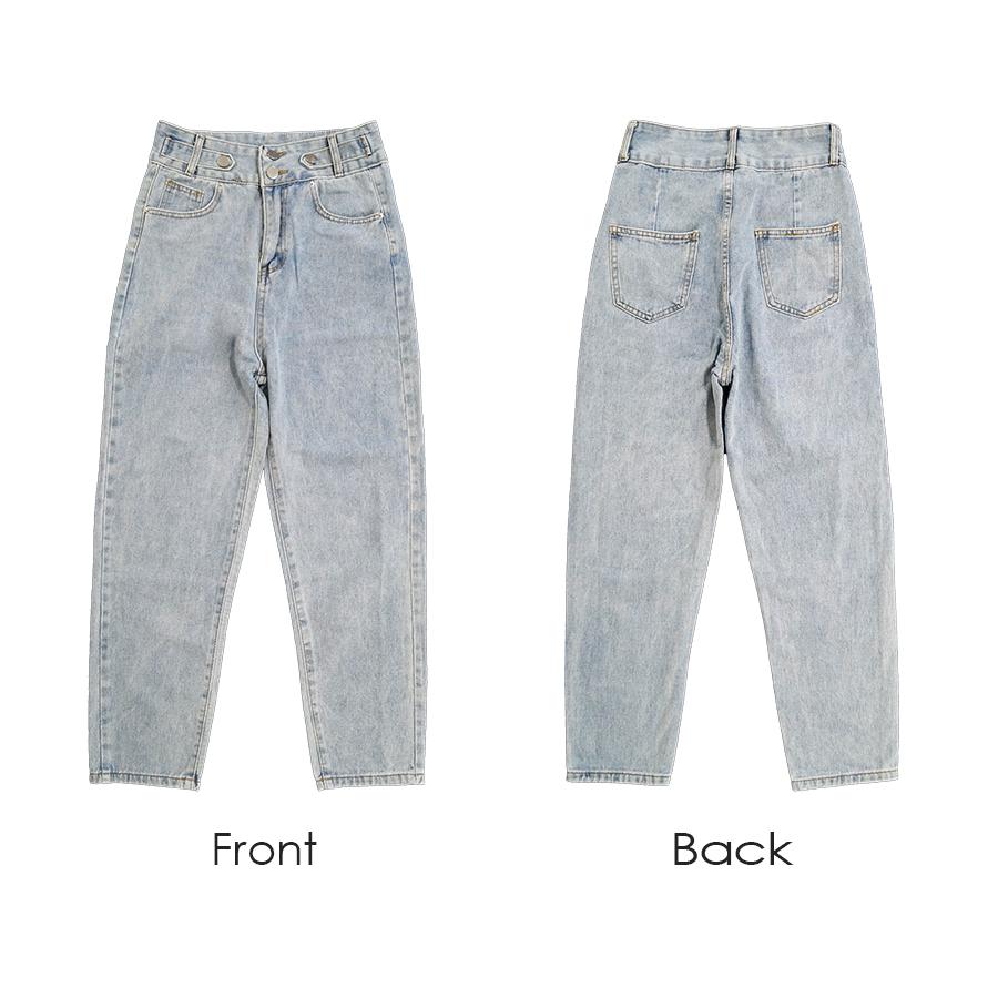 デニムパンツ ハイウエスト テーパード 飾り ボタン ハイライズ デニム