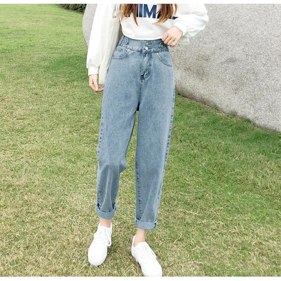 デニムパンツ ハイウエスト テーパード 飾り ボタン ハイライズ デニム ロング丈 スリム ストレート ジーパン ジーンズ ブルー S M L XL JOCOSA 9109 |  | 16