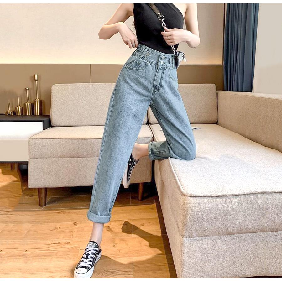 デニムパンツ ハイウエスト テーパード 飾り ボタン ハイライズ デニム ロング丈 スリム ストレート ジーパン ジーンズ ブルー S M L XL JOCOSA 9109 |  | 17