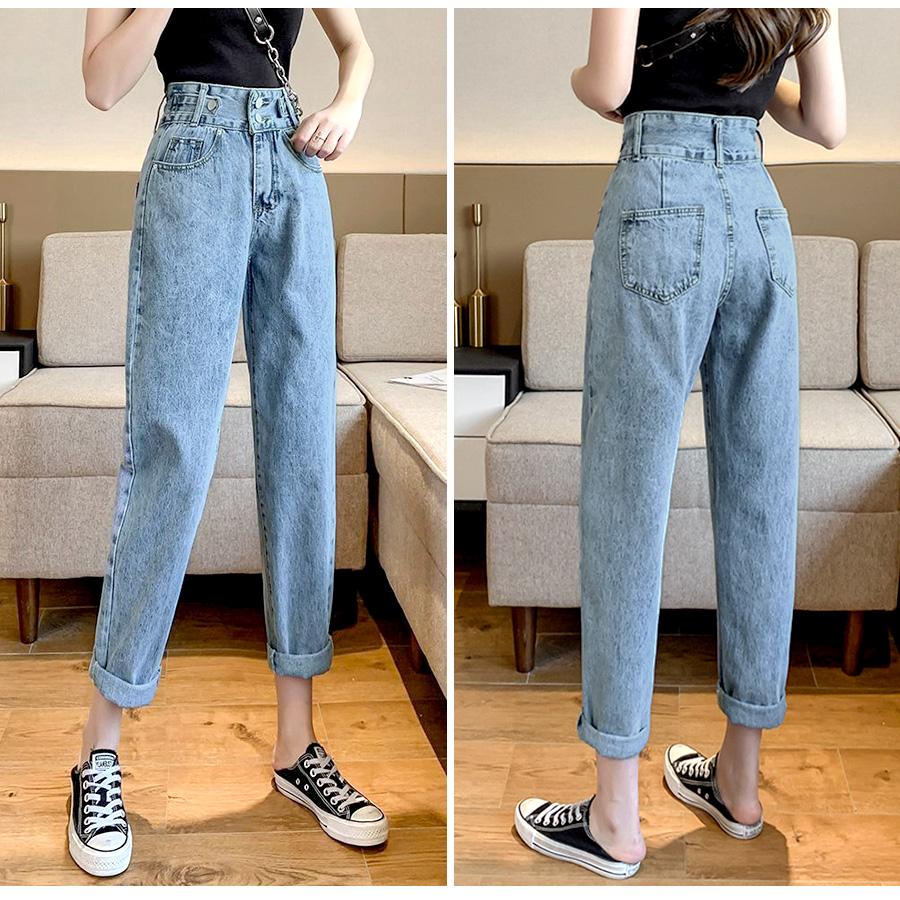 デニムパンツ ハイウエスト テーパード 飾り ボタン ハイライズ デニム ロング丈 スリム ストレート ジーパン ジーンズ ブルー S M L XL JOCOSA 9109 |  | 18