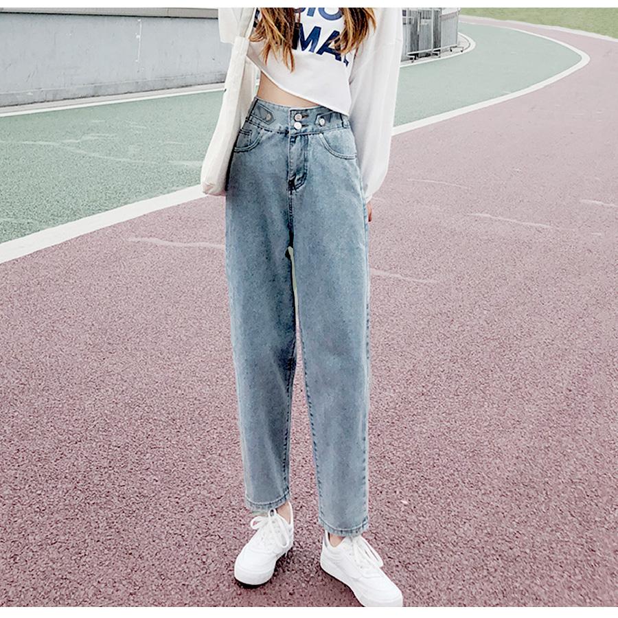 デニムパンツ ハイウエスト テーパード 飾り ボタン ハイライズ デニム