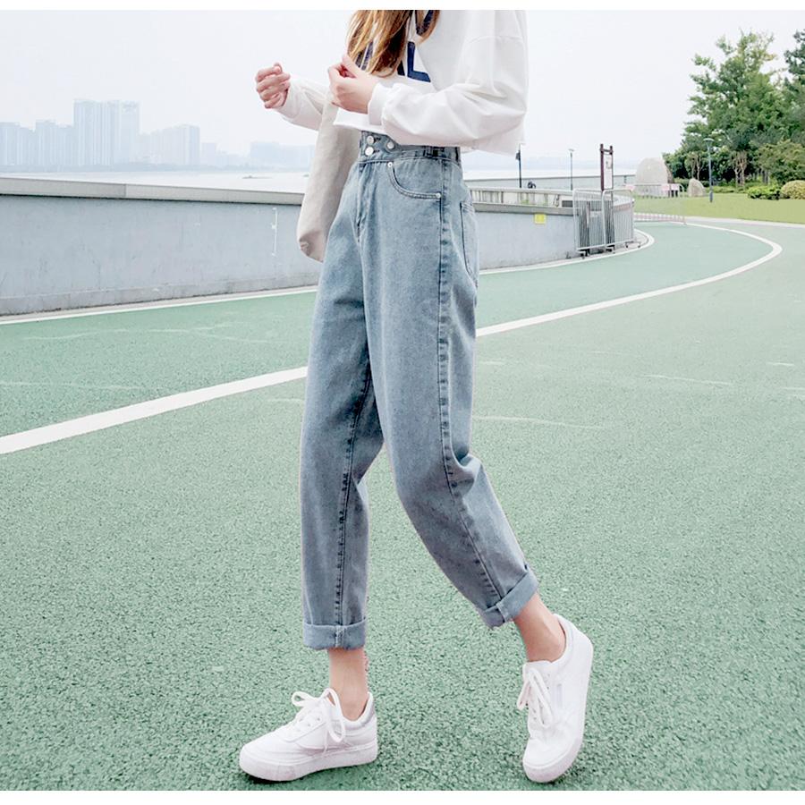 デニムパンツ ハイウエスト テーパード 飾り ボタン ハイライズ デニム ロング丈 スリム ストレート ジーパン ジーンズ ブルー S M L XL JOCOSA 9109 |  | 03