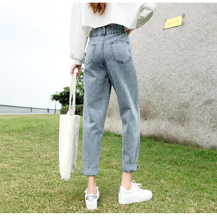 デニムパンツ ハイウエスト テーパード 飾り ボタン ハイライズ デニム ロング丈 スリム ストレート ジーパン ジーンズ ブルー S M L XL JOCOSA 9109 |  | 04