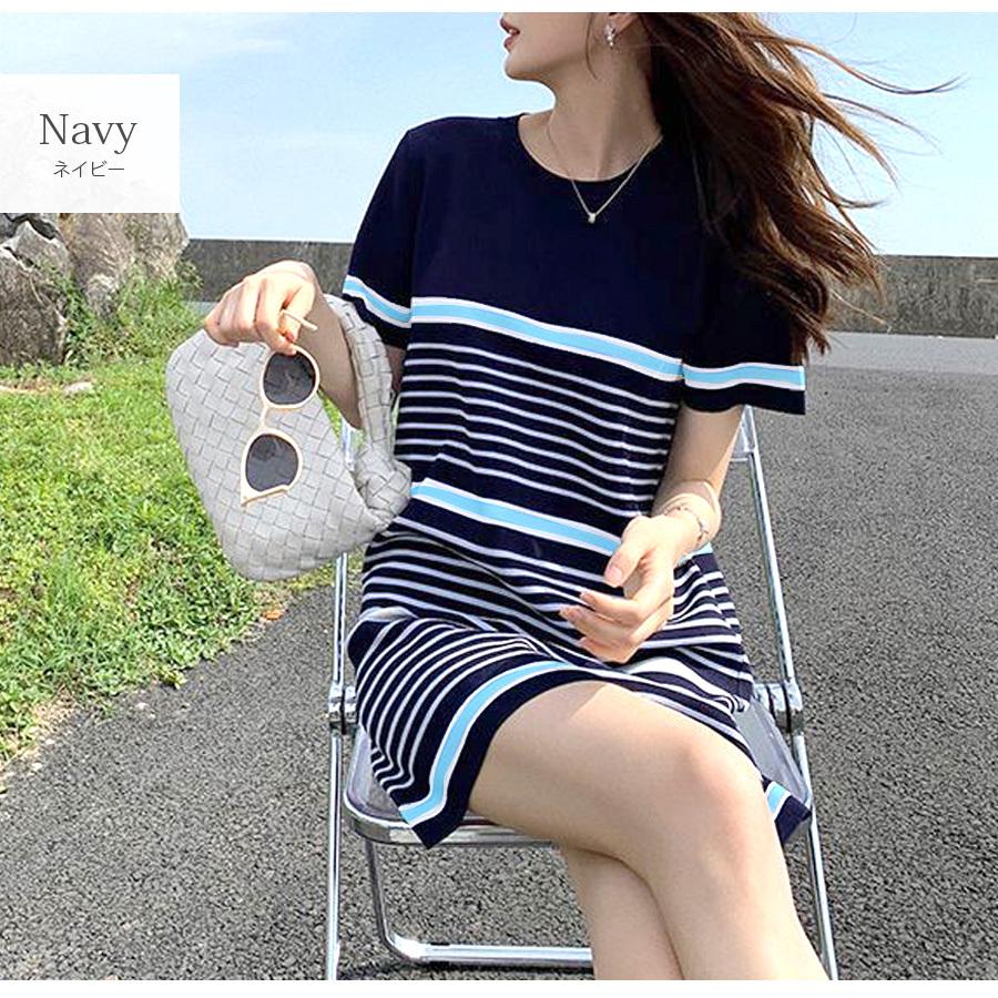 ワンピース 半袖 ミニワンピース サマーニット ボーダー 夏 韓国