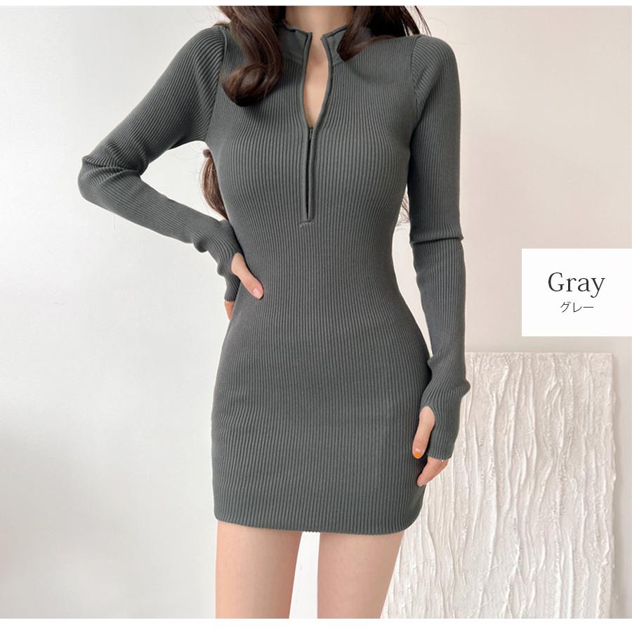 ニットワンピース ファスナー 指穴 ボトルネック リブ ワンピース 黒 灰 青 ブラック グレー ライトブルー ブルー キャメル フリーサイズ JOCOSA 9234 |  | 08