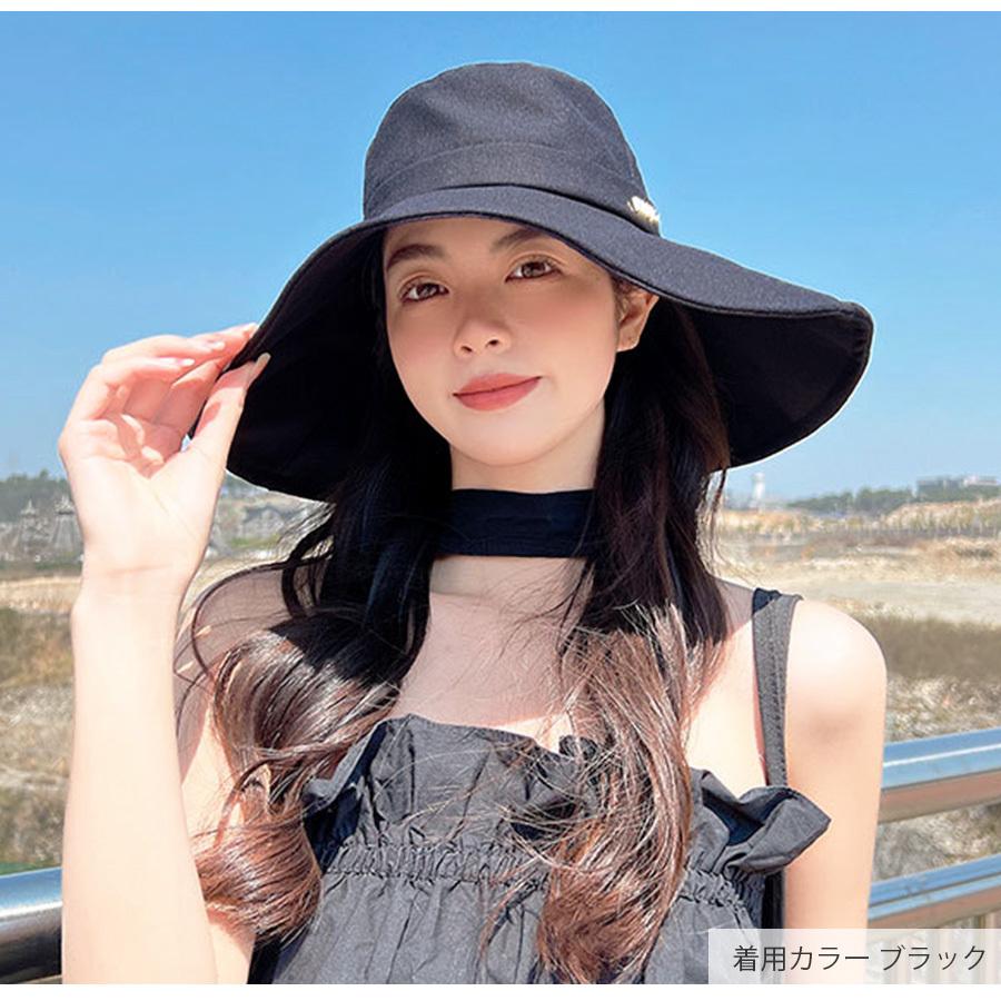 つば広ハット ワイヤー入り 小顔効果 女優帽 日よけ UVケア ブラック