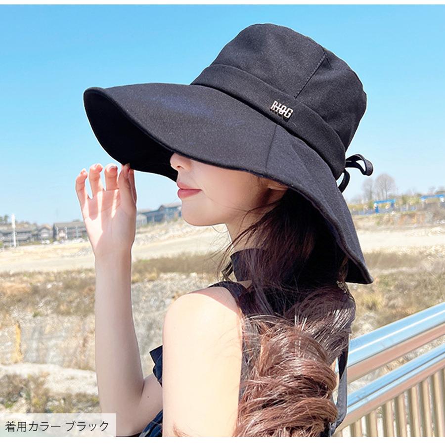 つば広ハット ワイヤー入り 小顔効果 女優帽 日よけ UVケア ブラック