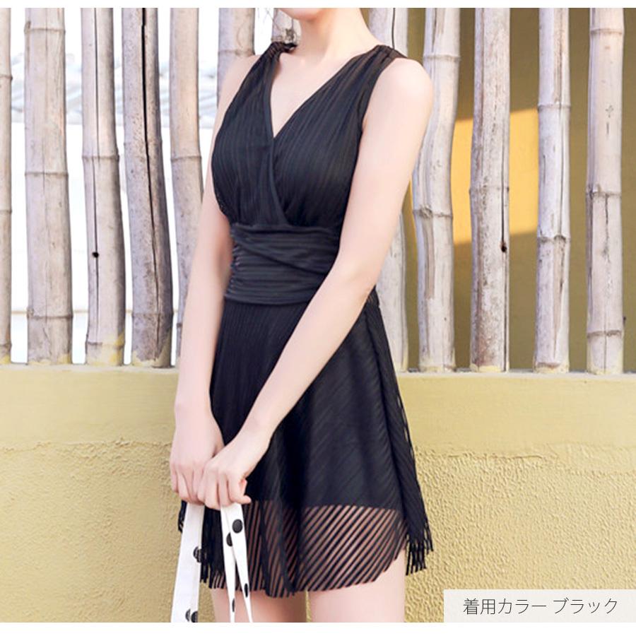 水着 ワンピース オールインワン シースルー ノースリーブ パッド付き