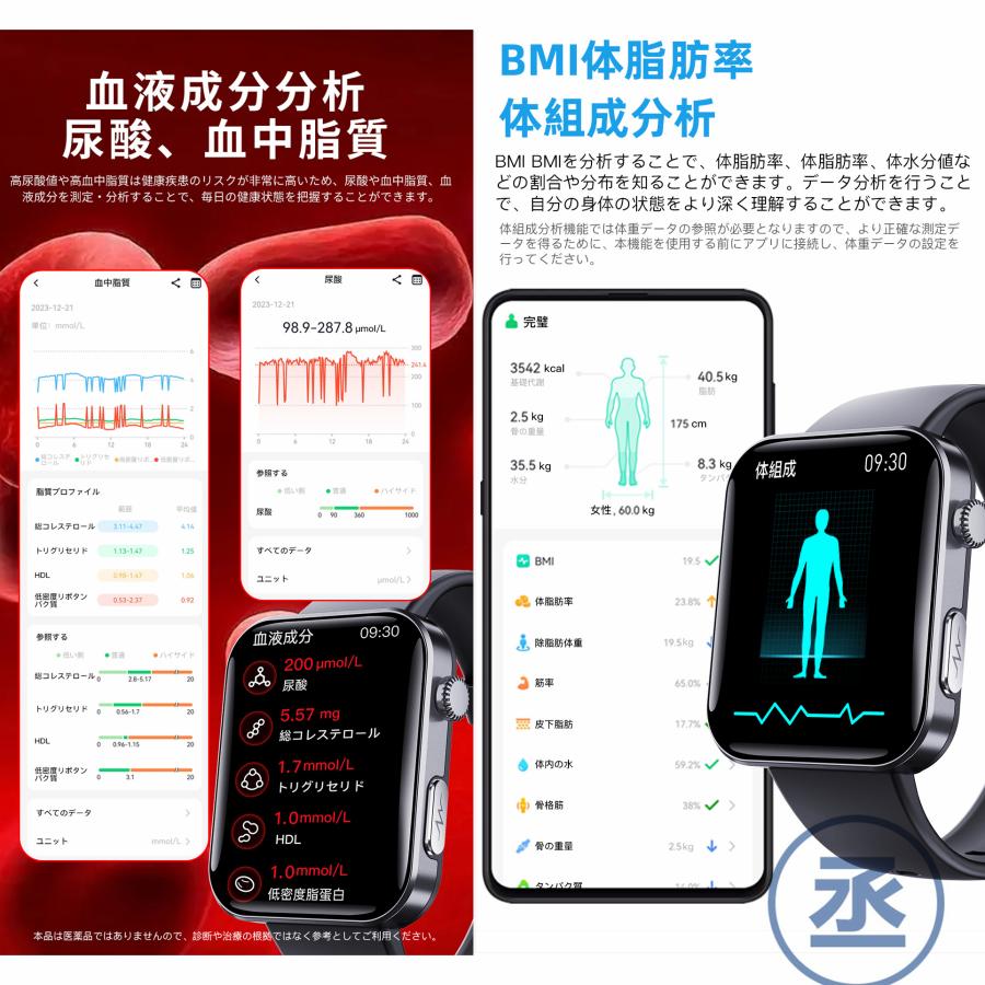 スマートウォッチ 心電図 ECG PPG 心拍数 血中脂質 血中酸素 血圧 体温 健康管理 通話機能  iphone android 2.1インチ大画面 歩数計 腕時計｜joe-888｜14