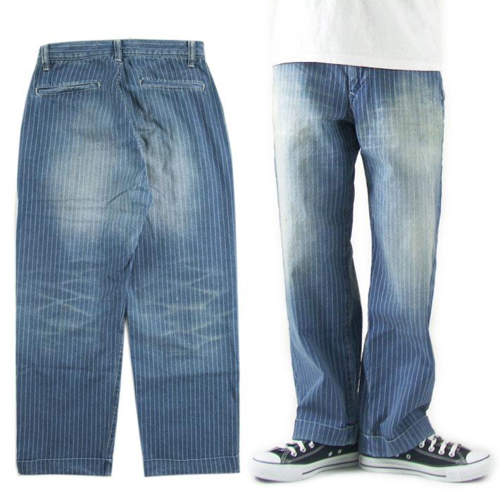 フルカウント FULLCOUNT 1128HW-4 インディゴウォバッシュストライプ ファーマーズ トラウザーズ ハードウォッシュ ワークパンツ FULLCOUNT（フルカウント） インディゴウォバッシュストライプ