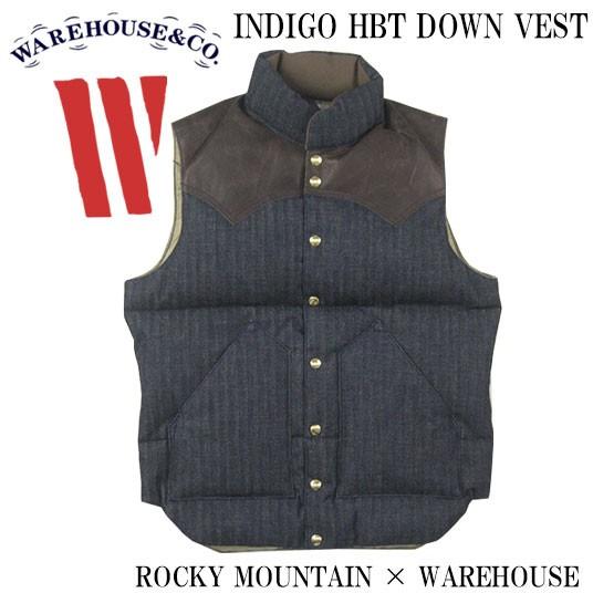 WAREHOUSE/ウエアハウス ダウンベスト INDIGO HBT DOWN VEST ROCKY MOUNTAIN × WAREHOUSE｜joenet