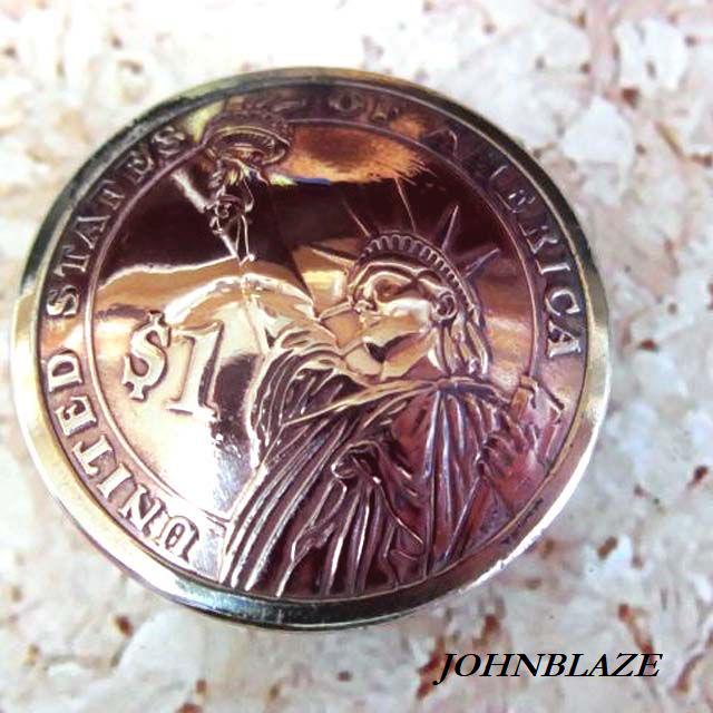 コンチョ ネジ式 USAアメリカ合衆国 ＄ 1ドル 硬貨 自由の女神 古銭 メダル コイン ネジ付 スクリューバック シカゴスクリュー ボタン 鋲｜johnblaze