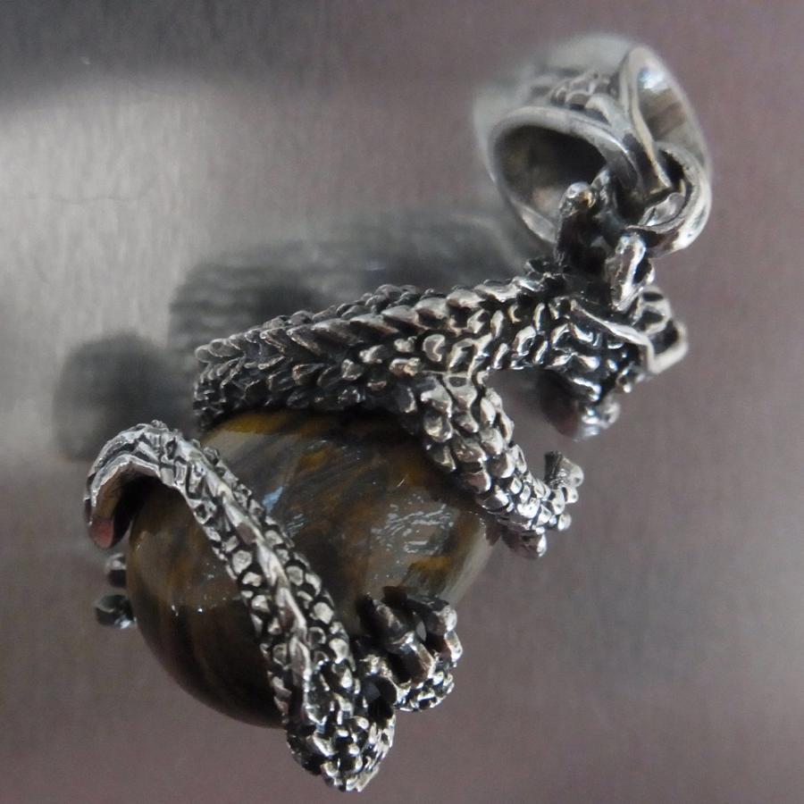 シルバー925製 ペンダントトップ 龍 ドラゴン 天然石 タイガー