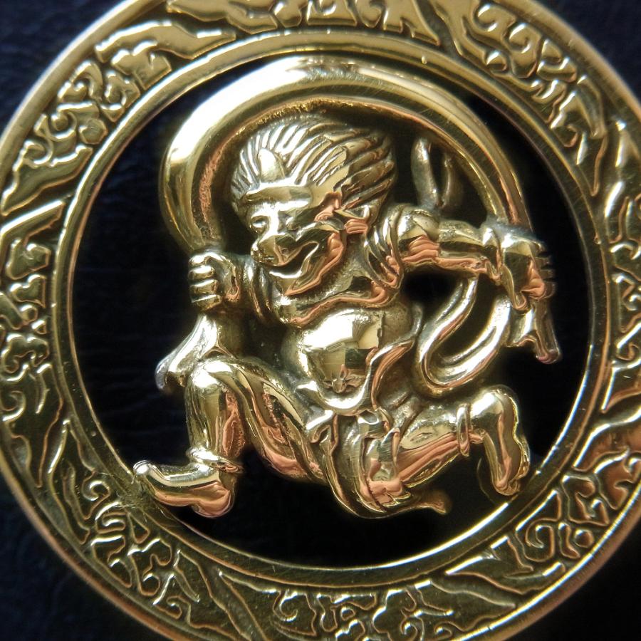 飾りボタン コンチョ ネジ式 金色 風神 雷神 風袋 連鼓 屏風画 日本 和