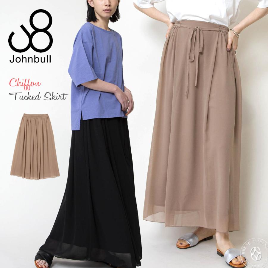 ロングスカート ジョンブル Johnbull レディース シフォンタックスカート ak773 マキシスカート シアー ウエストゴム仕様 ふんわりシルエット ギャザー urbene アーベン JOHN BULL 普段使い 実用的 2025年 Johnbull（ジョンブル） ロングスカート レディース シフォンタックス