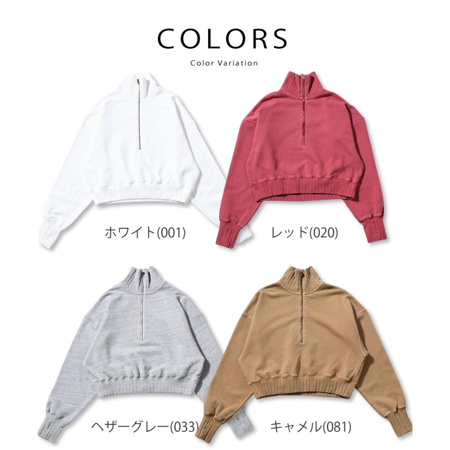 JOHNBULL ジョンブル トンプキン裏毛 ハーフジップ ショートスウェットシャツ トレーナー レディース 針抜きリブ ピグメント加工 ビンテージ風 爆買_6