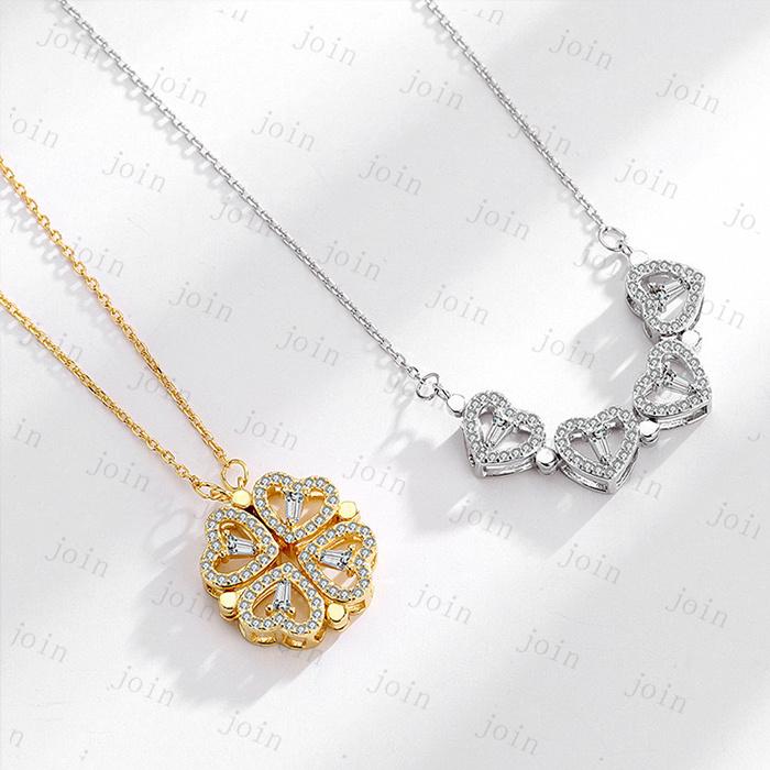 ネックレス レディース 日本国内当日発送 3color 2WAY ハート 四つ葉 CZダイヤ ペンダント ジルコニア マグネット式 プレゼント #a72 |  | 19