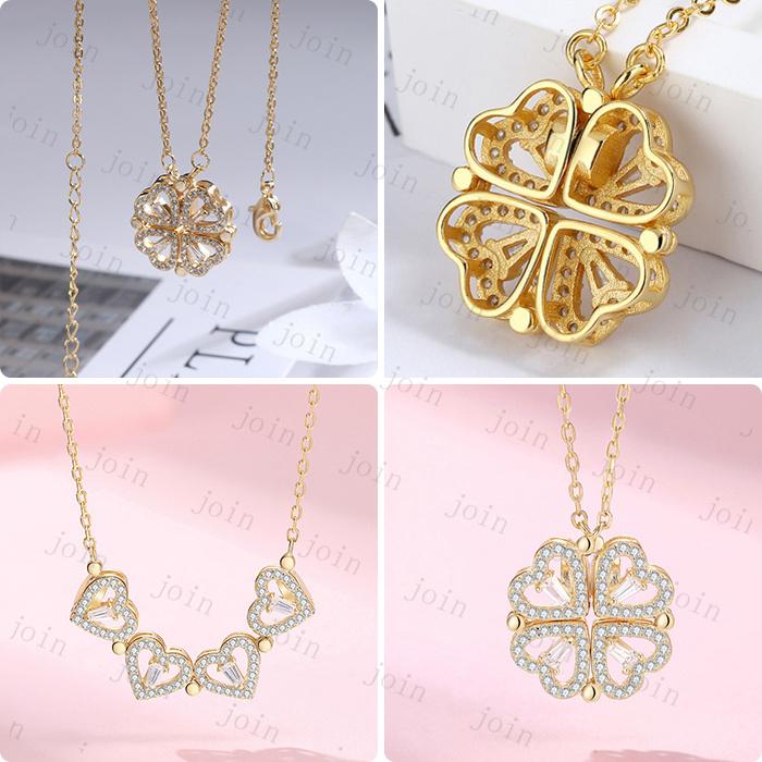 ネックレス レディース 日本国内当日発送 3color 2WAY ハート 四つ葉 CZダイヤ ペンダント ジルコニア マグネット式 プレゼント #a72 |  | 11