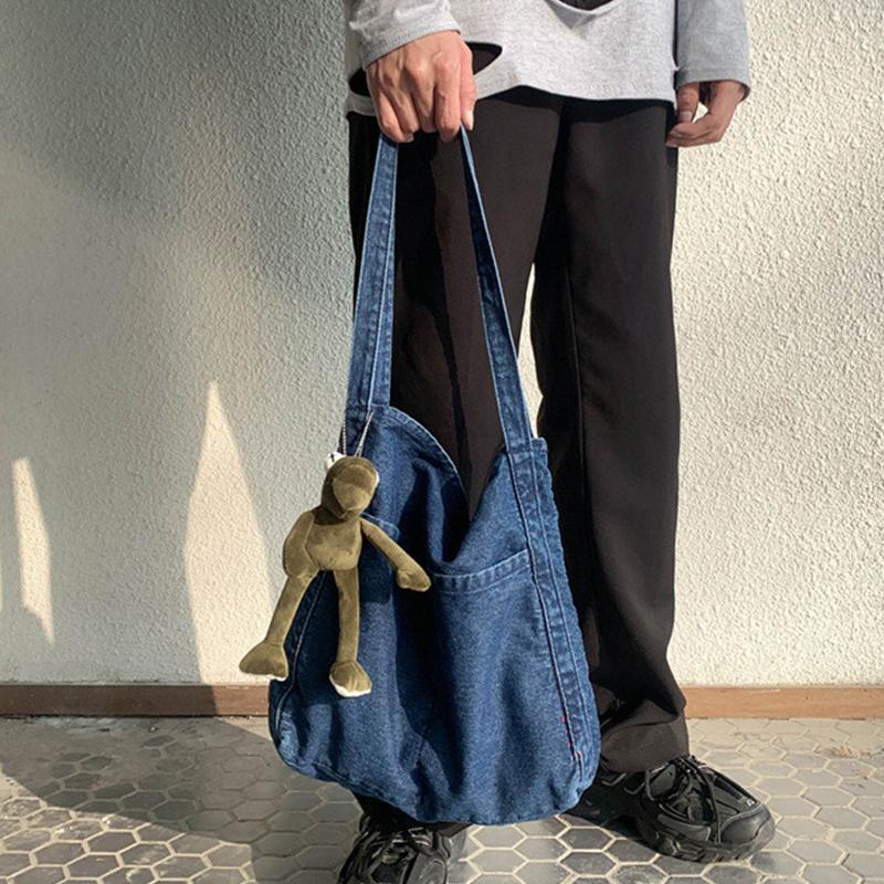 トートバッグ韓国 デニムバッグメンズ 男女兼用 ショルダーバッグ