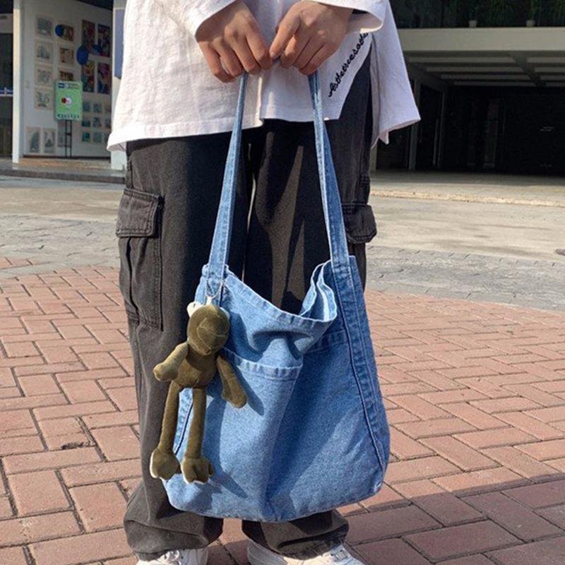 トートバッグ韓国 デニムバッグメンズ 男女兼用 ショルダー トートバッグ韓国 デニムバッグメンズ 男女兼用 ショルダー