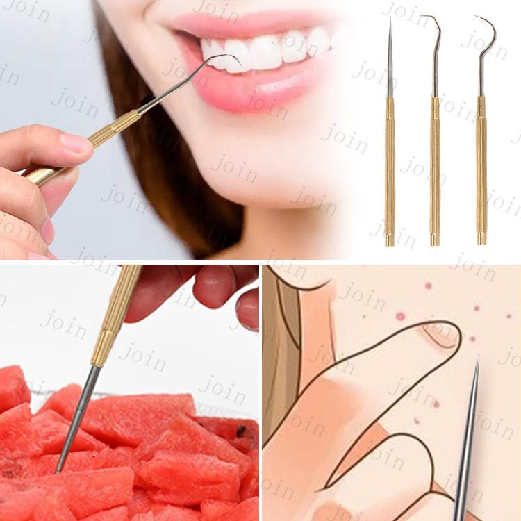 口腔ケアツール 日本国内当日発送 ミニ 歯石取り器具 3本セット 歯石削り スケーラー 口臭予防 ステンレス 爪楊枝 果物ピック 耳かき つまようじ #br108 |  | 05
