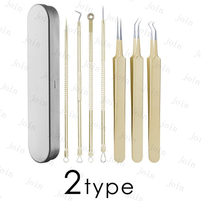 br129#毛穴ケア専用キット 日本国内当日発送 7本セット 小鼻 毛穴 角栓 黒ずみ ケア ニキビ取り 器具 コメドプッシャー ステンレス ピンセット 毛抜き |  | 06