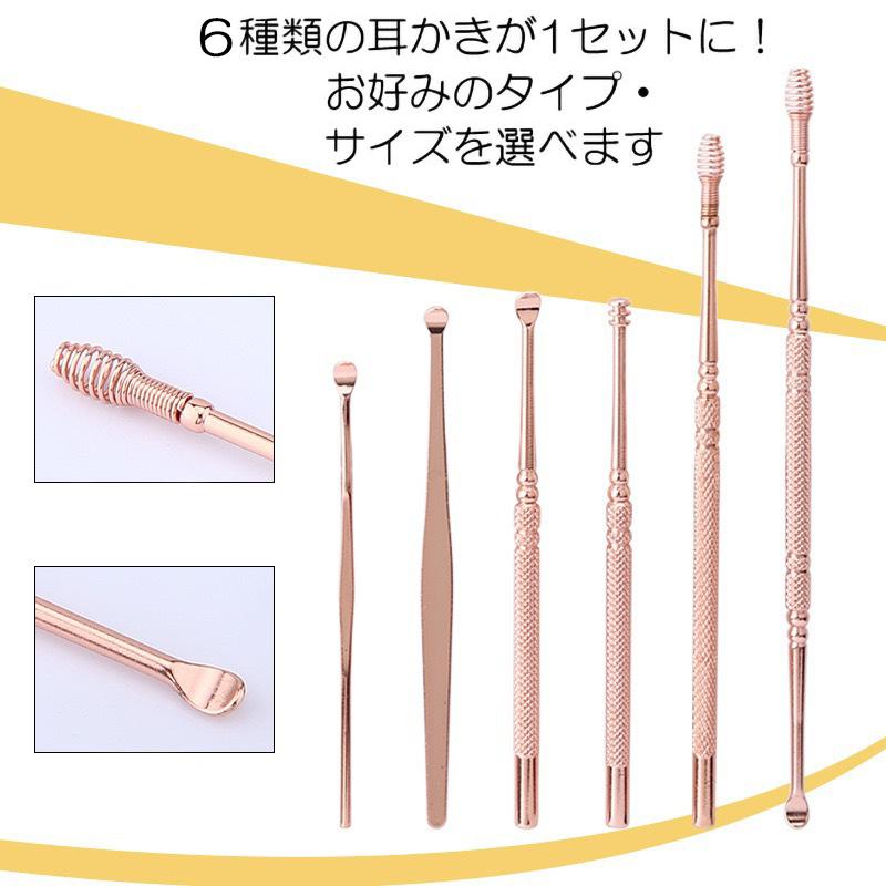 6本セット耳かき みみかき 耳掃除 専用ケース付き ステンレス製 自宅用 ポイント消化  大きい 小さい 手入れ 耳くそ 耳垢 #br21 |  | 01