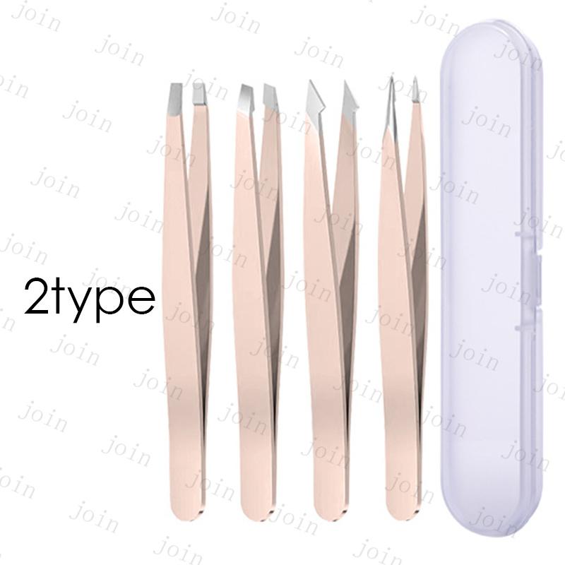 br242#毛抜き 4本セット 当日発送 2type ピンセット ムダ毛 眉毛 処理 収納ケース付き メイク道具 身だしなみ フェイスケア 先平 ステンレス製 先細 ツィザー |  | 02