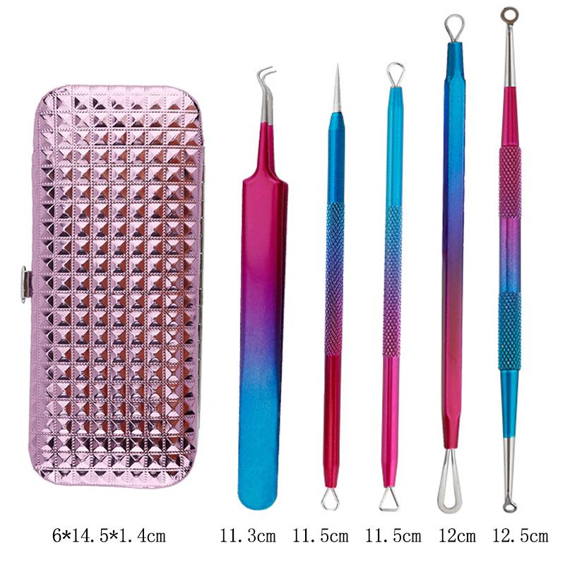 5本set ニキビ針 にきび針 黒ずみ取り ニキビ取り 毛穴ケア 専用キット ケース付き 角栓プッシャー コメドプッシャー 送料無料 #br25 |  | 08