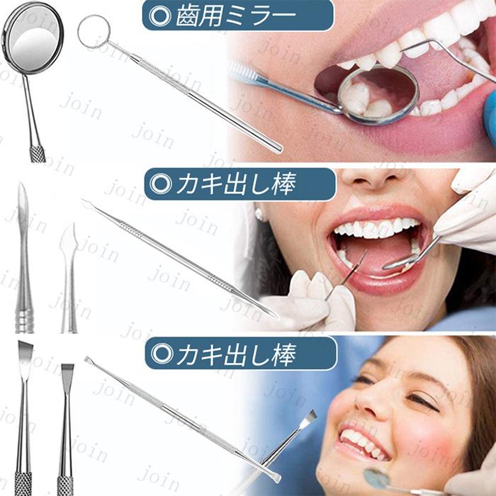 歯用ツール 7本セット 日本国内当日発送 歯石取り デンタルケア 歯間 ヤニ 歯石削り ステンレス 抗菌 歯垢 口臭 予防 しこう取り 口内ケア 専用ケース付き #br29 |  | 02