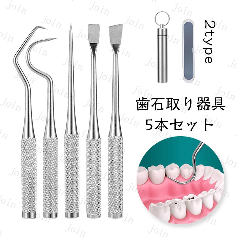 br46#歯石取り器具 日本国内当日発送 ミニ デンタルケア 5本セット ケース付き 2type 歯用ツール デンタルツール ステンレス製 ヤニ 歯垢取り 口臭予防 歯石取り | 