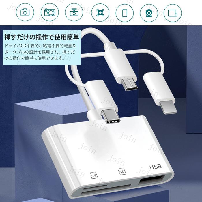 3in1 変換アダプター 日本国内当日発送 Type-ｃ USB対応 Lightning ハブ SDカードリーダー カメラ アダプタ USB3.0 SDカード TFカード OTG対応 #dk69 |  | 04