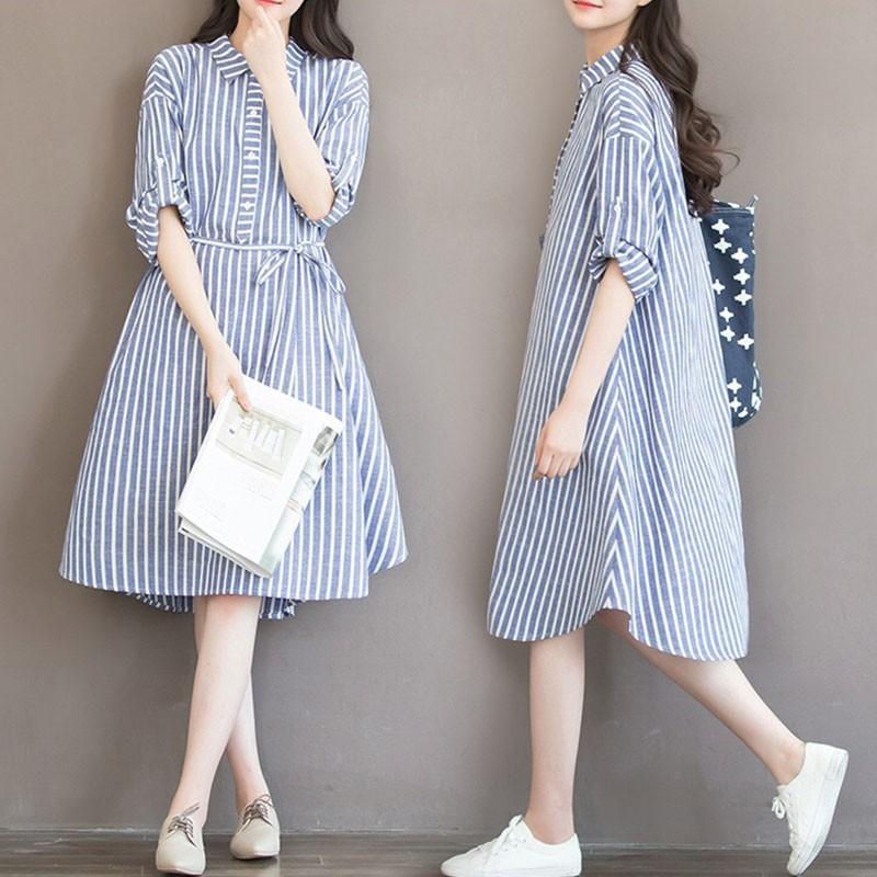 送料無料 ストライプ 大きいサイズ バック長め ワンピース ミニワンピース ボタン付き カジュアル ゆったり お洒落 Fw47 ジョインショップ 通販 Yahoo ショッピング