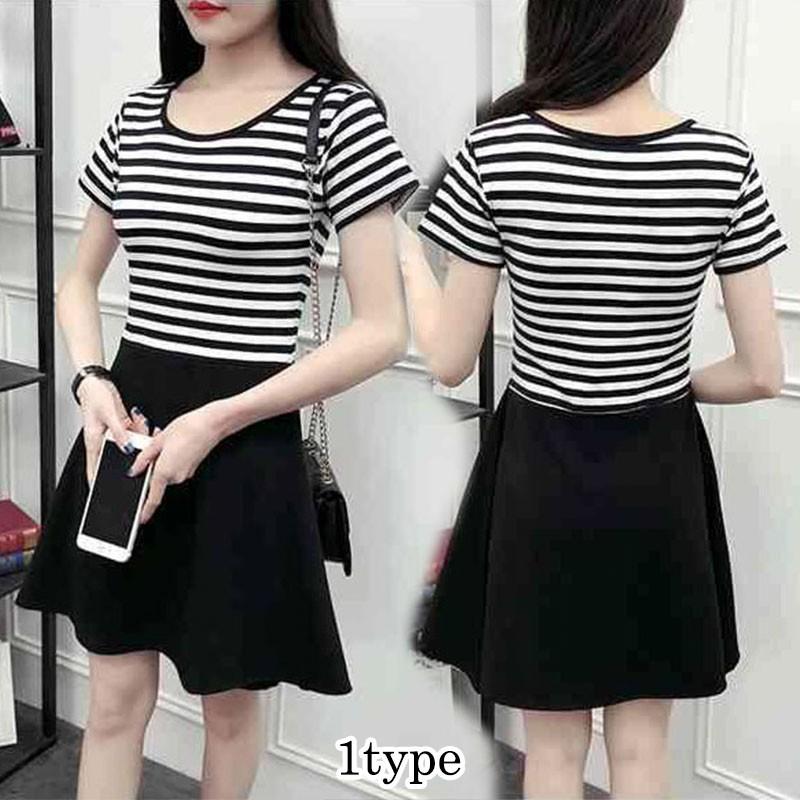 Fw49 ボーダー柄 人気 フレア 送料無料 ストレッチ 伸縮性 ミニワンピース 半袖 ワンピース 大きいサイズ レデイース Fw49 ジョインショップ 通販 Yahoo ショッピング