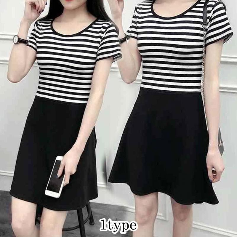 Fw49 ボーダー柄 人気 フレア 送料無料 ストレッチ 伸縮性 ミニワンピース 半袖 ワンピース 大きいサイズ レデイース Fw49 ジョインショップ 通販 Yahoo ショッピング