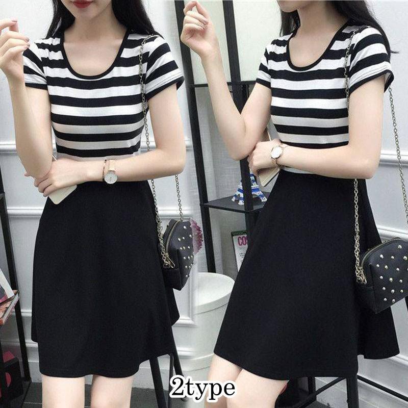 ボーダー柄 人気 フレア ストレッチ 伸縮性 ミニワンピース ワンピース 半袖 送料無料 大きいサイズ レデイース Fw49 ジョインショップ 通販 Yahoo ショッピング