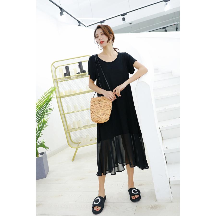 シフォン 素材切替 ゆったり 着られる 2タイプ 2type ロングワンピース マキシ ワンピース 大きいサイズ 無地 シンプル #FW57 |  | 03