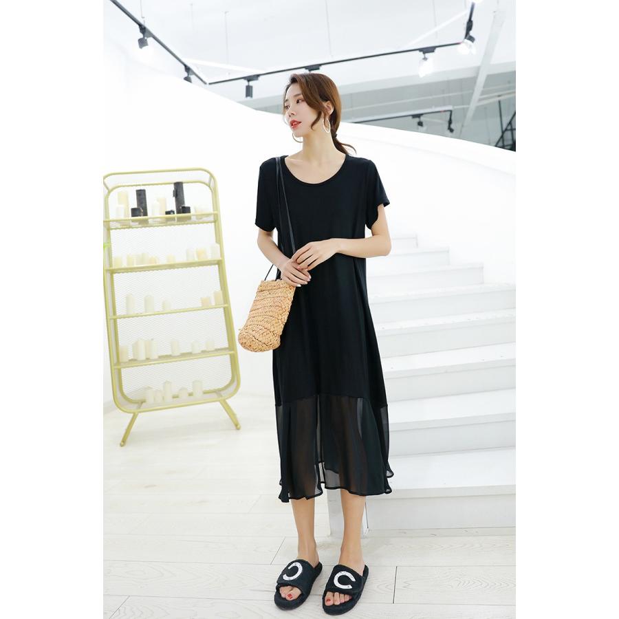 シフォン 素材切替 ゆったり 着られる 2タイプ 2type ロングワンピース マキシ ワンピース 大きいサイズ 無地 シンプル #FW57 |  | 04