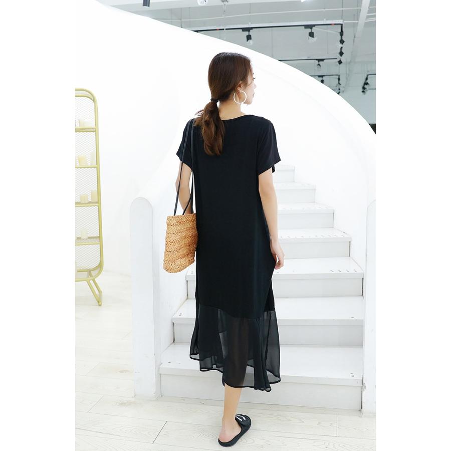 シフォン 素材切替 ゆったり 着られる 2タイプ 2type ロングワンピース マキシ ワンピース 大きいサイズ 無地 シンプル #FW57 |  | 05