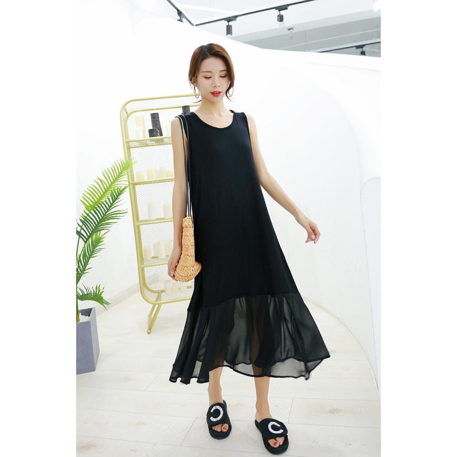 シフォン 素材切替 ゆったり 着られる 2タイプ 2type ロングワンピース マキシ ワンピース 大きいサイズ 無地 シンプル #FW57 |  | 06