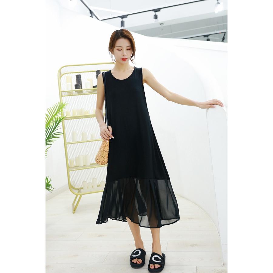 シフォン 素材切替 ゆったり 着られる 2タイプ 2type ロングワンピース マキシ ワンピース 大きいサイズ 無地 シンプル #FW57 |  | 08