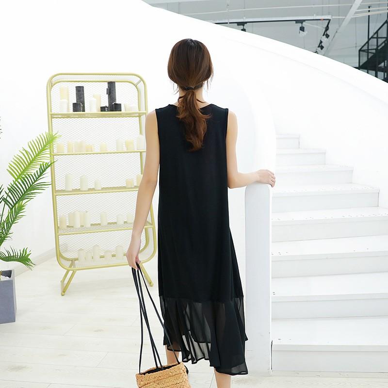 シフォン 素材切替 ゆったり 着られる 2タイプ 2type ロングワンピース マキシ ワンピース 大きいサイズ 無地 シンプル #FW57 |  | 09