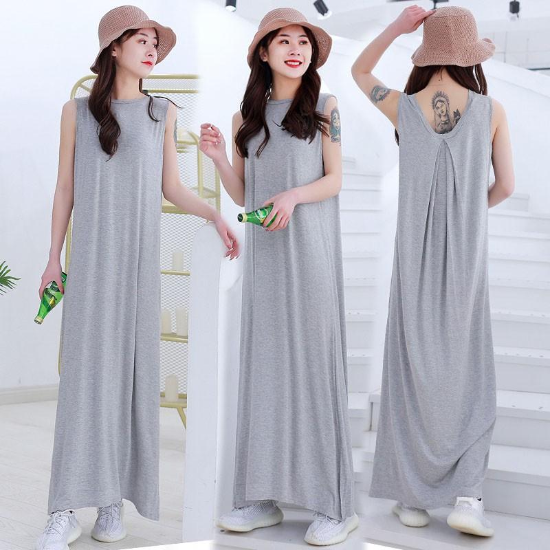 ノースリーブ 2way  両面着られる 無地　シンプル　ギャザー お洒落 ロングワンピース ワンピース 大きいサイズ グレー ブラック #FW59 |  | 03