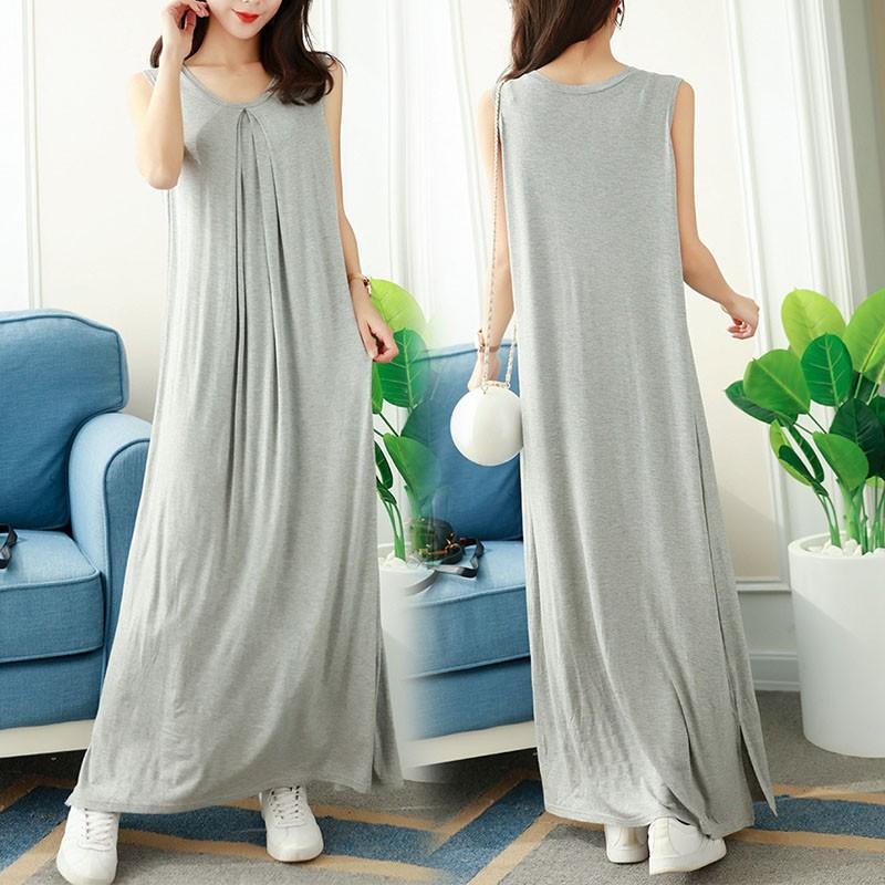 ノースリーブ 2way  両面着られる 無地　シンプル　ギャザー お洒落 ロングワンピース ワンピース 大きいサイズ グレー ブラック #FW59 |  | 04