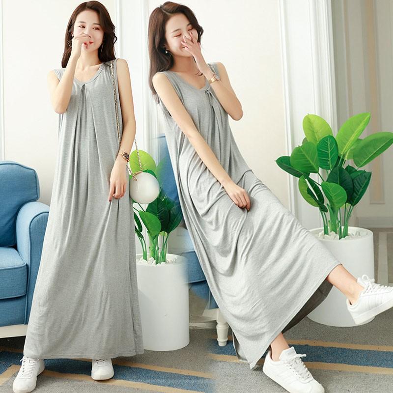 ノースリーブ 2way  両面着られる 無地　シンプル　ギャザー お洒落 ロングワンピース ワンピース 大きいサイズ グレー ブラック #FW59 |  | 05