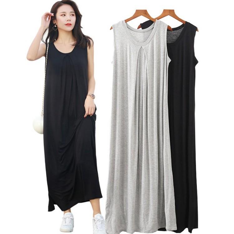 ノースリーブ 2way  両面着られる 無地　シンプル　ギャザー お洒落 ロングワンピース ワンピース 大きいサイズ グレー ブラック #FW59 |  | 06
