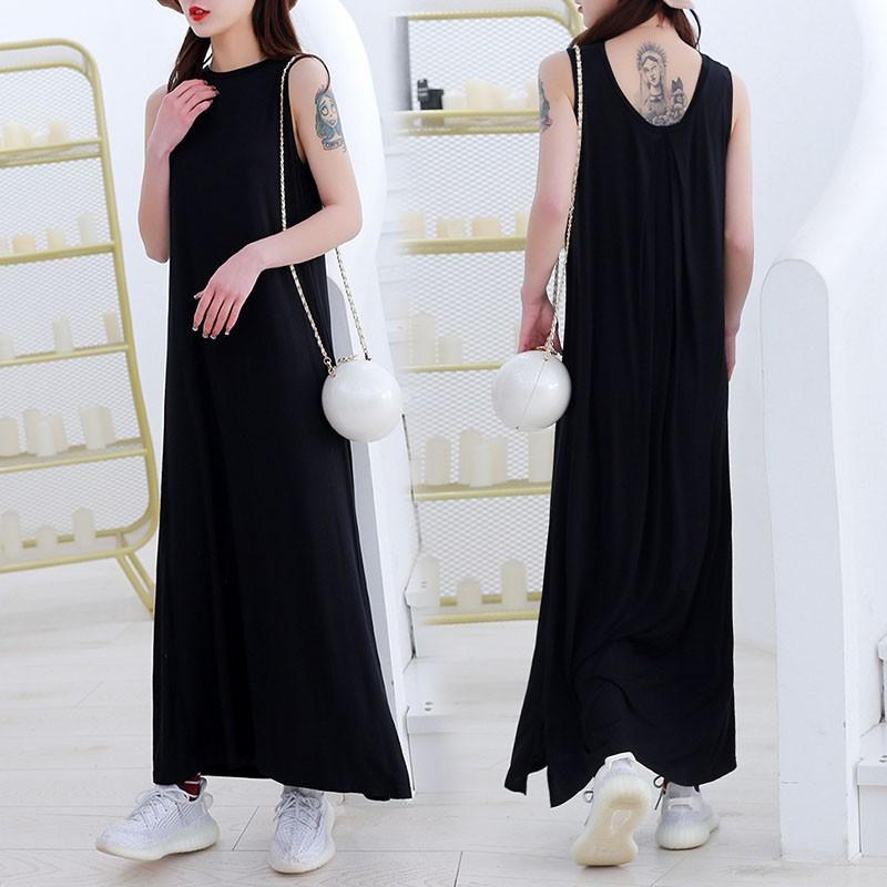 ノースリーブ 2way  両面着られる 無地　シンプル　ギャザー お洒落 ロングワンピース ワンピース 大きいサイズ グレー ブラック #FW59 |  | 07