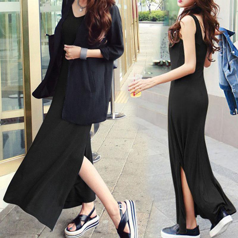 ノースリーブVネック無地ロングワンピース ロングワンピース 韓国 シンプル 伸縮性あり ストレッチ マキシワンピース レディース きれいめワンピース #FW78 |  | 04