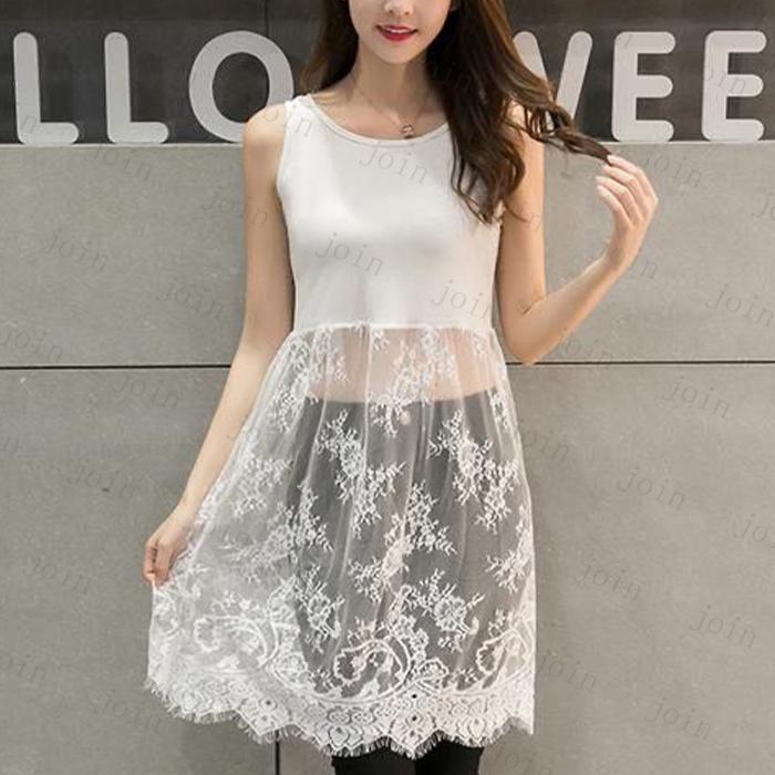 上質 刺繍レース 伸縮性 ノースリーブ 無地 大きいサイズ ロングワンピース 送料無料 綺麗 フレア ブラック ホワイトストレッチ #FW7 |  | 01